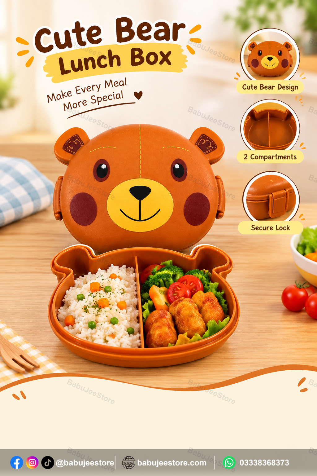Bear-shaped lunch box with two compartments shown in the package image Bear-shaped lunch box with two compartments shown in the package image