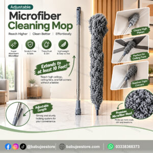 Microfiber cleaning mop with adjustable handle and close-up features