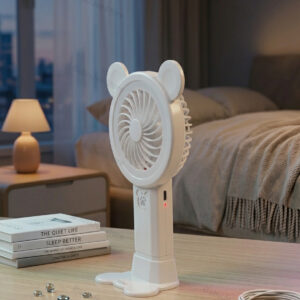 Panda-shaped mini fan shown on a table